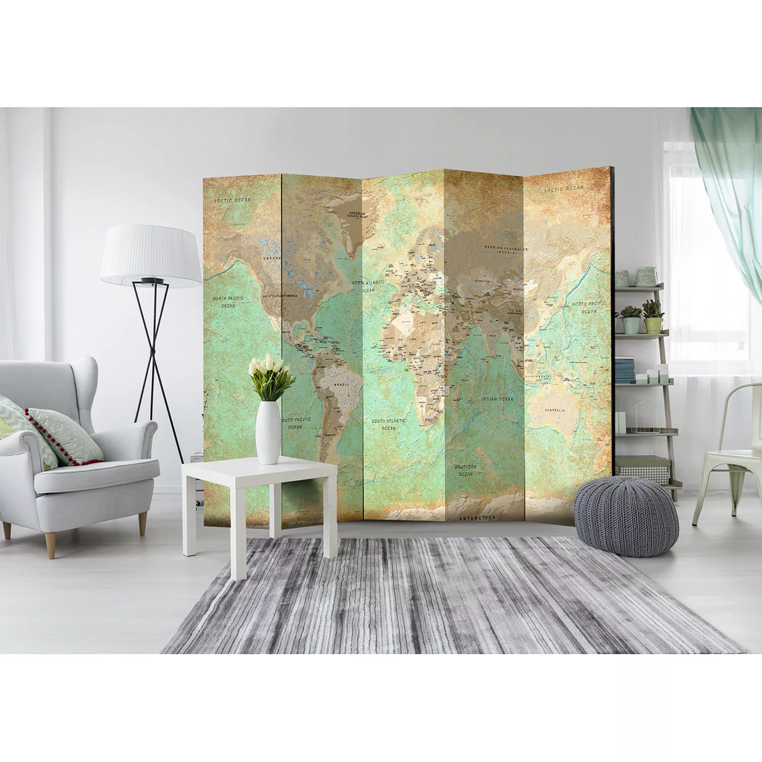 home24 Paravent Turquoise World Map günstig online kaufen