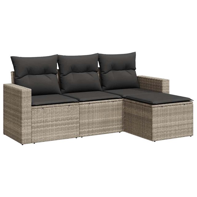 vidaXL Sofaelement 4-tlg. Garten-Sofagarnitur mit Kissen Hellgrau Poly Ratt günstig online kaufen