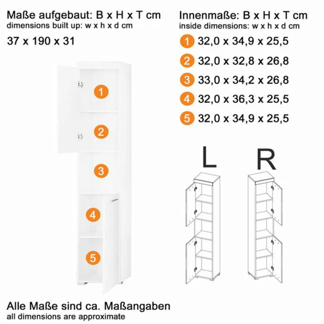 Lomadox Badezimmerschrank ALTENA-19 in Asteiche Nb., B/H/T: ca. 37/190/31 c günstig online kaufen