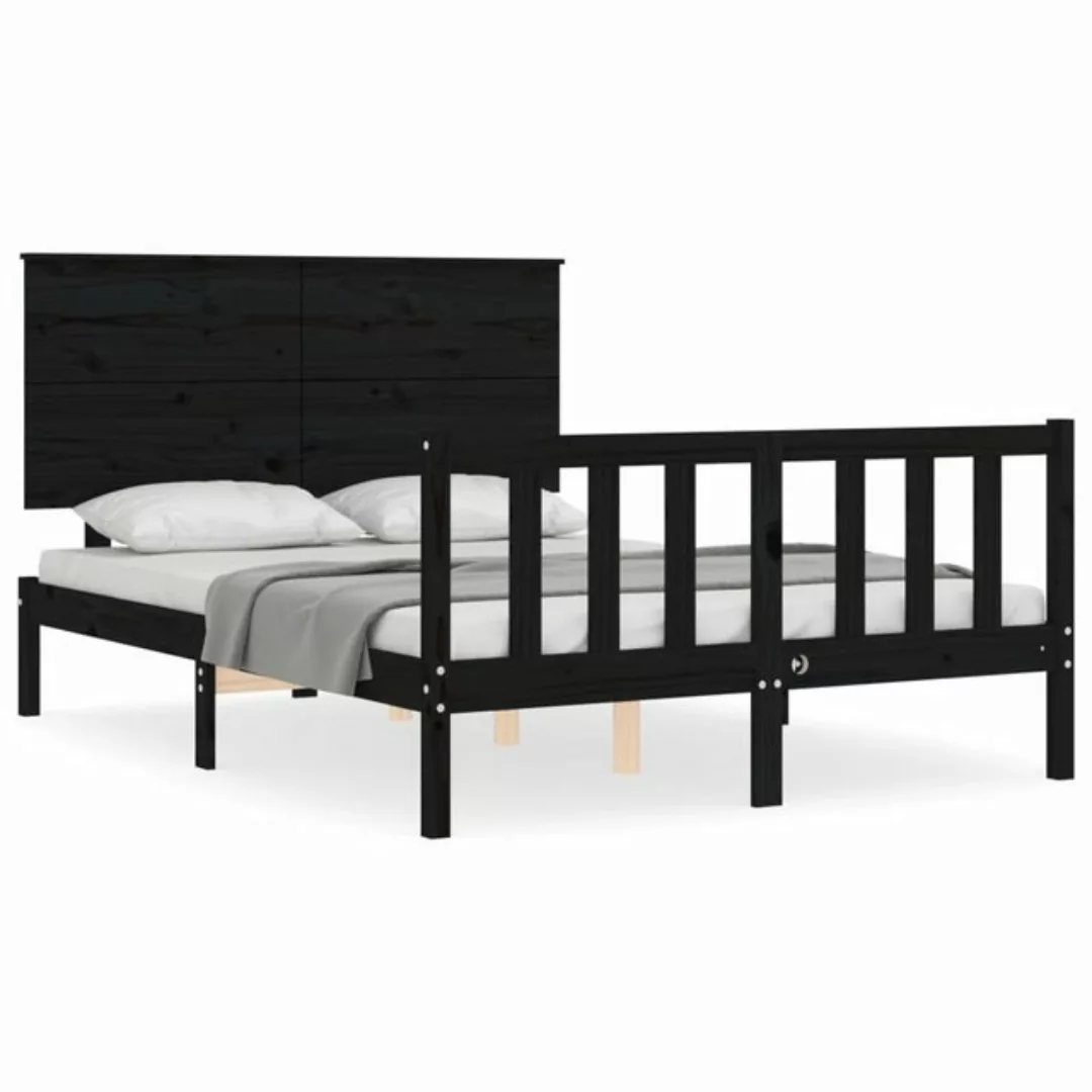 furnicato Bett Massivholzbett mit Kopfteil Schwarz 140x200 cm günstig online kaufen