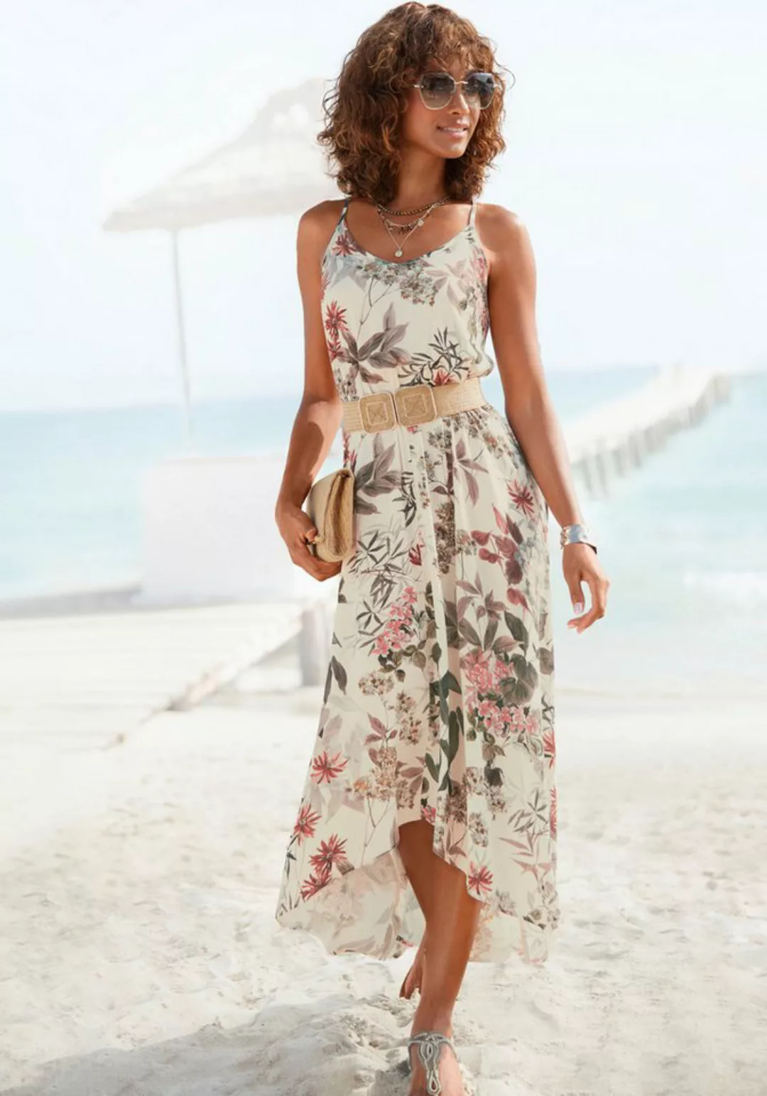LASCANA Maxikleid mit Blumenprint, leichtes Sommerkleid im Vokuhila-Stil, S günstig online kaufen
