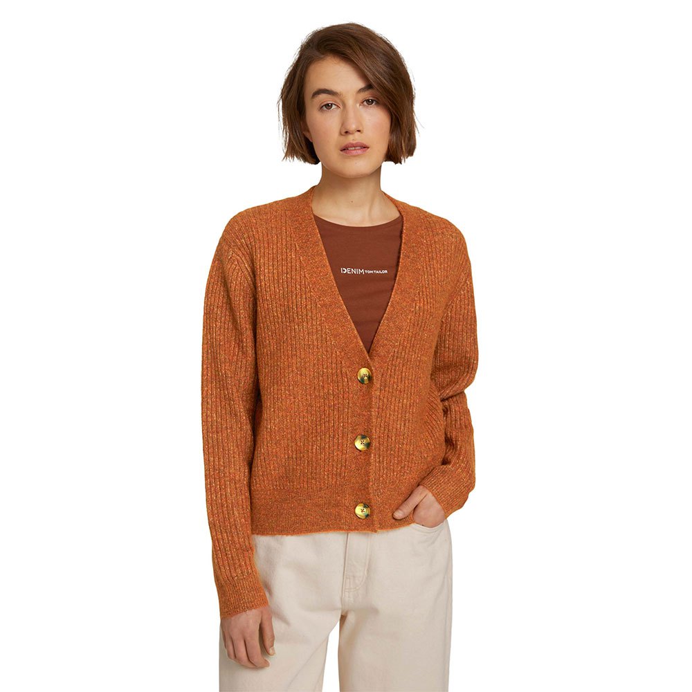 Tom Tailor Cozy Rib Strickjacke M Amber Brown Melange günstig online kaufen