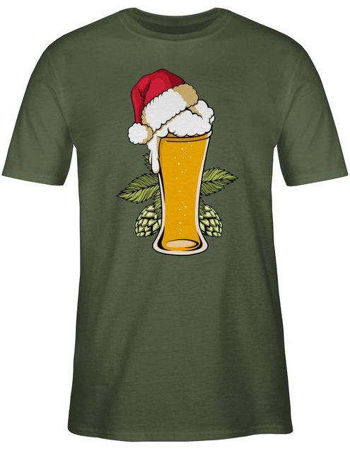 Shirtracer T-Shirt Bierglas mit Weihnachtsmütze Weihachten Kleidung günstig online kaufen