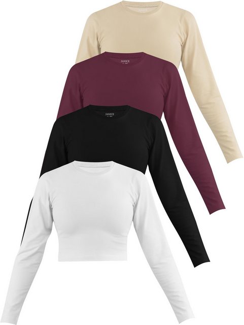 Janice Langarmshirt 4 x Damen crop Langarmshirt hochgeschlossen Noia Figurb günstig online kaufen