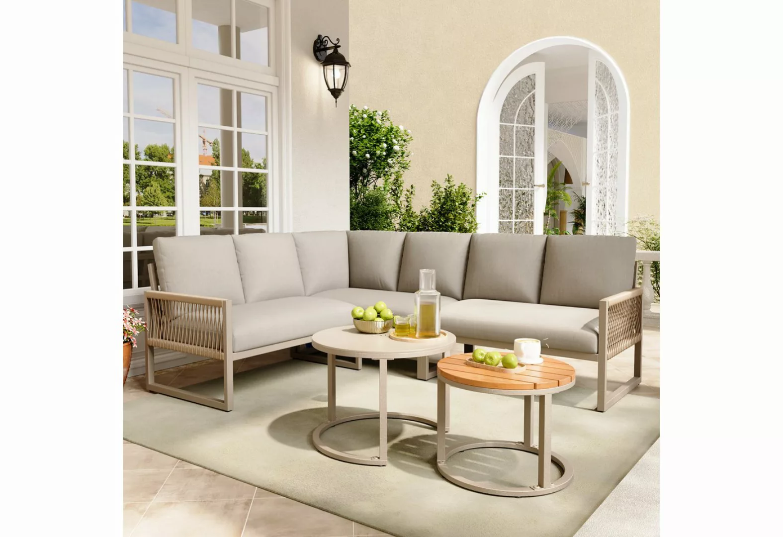 OKWISH Sofa Gartenmöbelset,mit verzinktem Eisengestell, Garten-Lounge-Set f günstig online kaufen