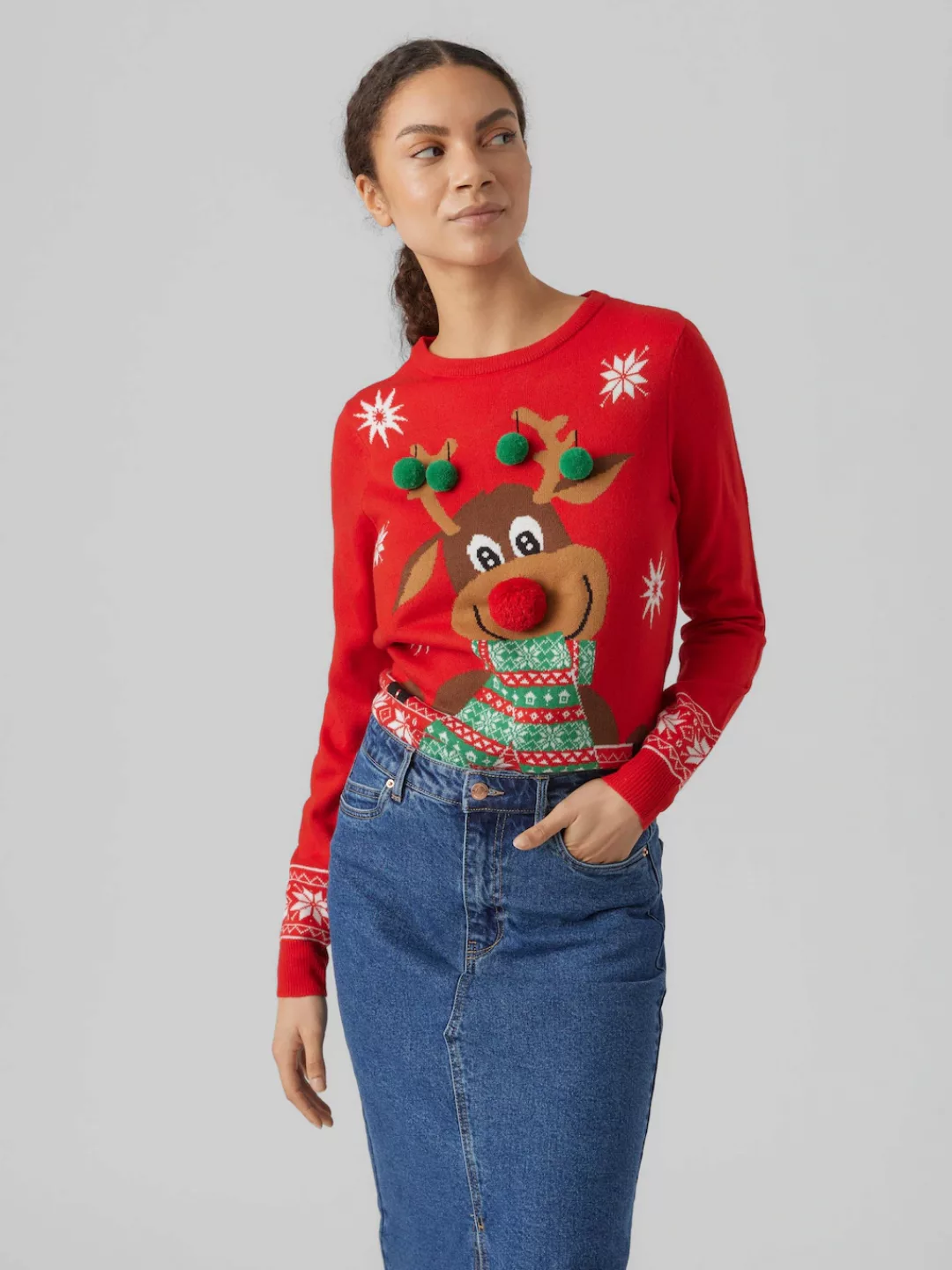 Vero Moda Weihnachtspullover "VMNEWFROSTYDEER LS O-NCK BLOUSE XMAS REP" günstig online kaufen