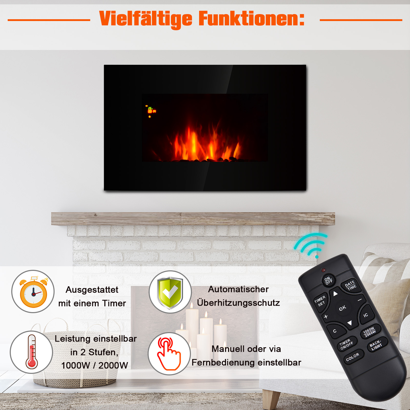 HOMCOM Elektrokamin Kaminofen LED Fernbedienung   Aosom günstig online kaufen