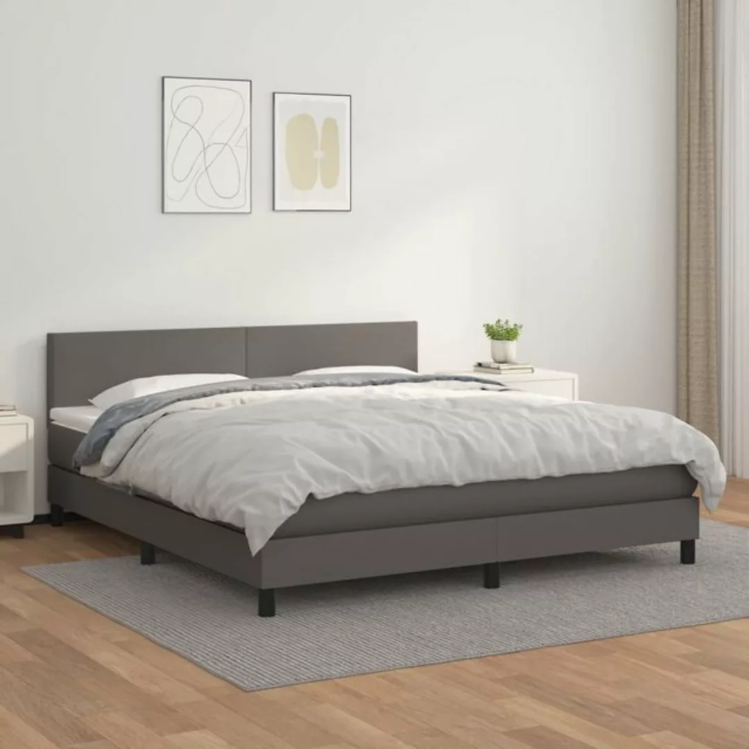 vidaXL Bettgestell Boxspringbett mit Matratze Grau 160x200 cm Kunstleder Be günstig online kaufen