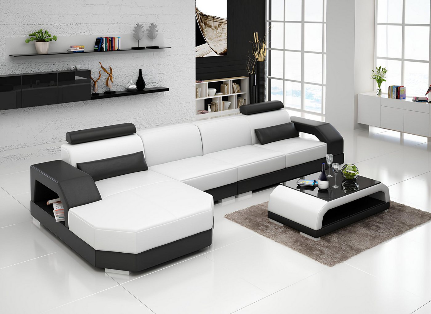 Xlmoebel Ecksofa Neu Gestaltetes Ecksofa aus Leder mit USB-Anschluss für, H günstig online kaufen