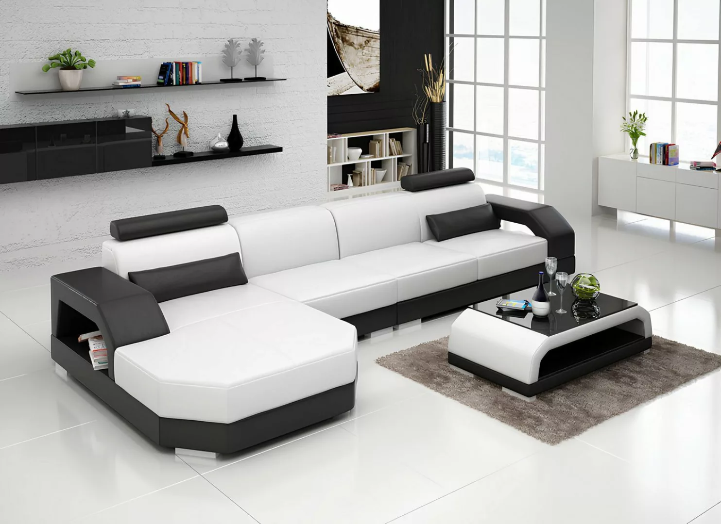 Xlmoebel Ecksofa Neu Gestaltetes Ecksofa aus Leder mit USB-Anschluss für, H günstig online kaufen