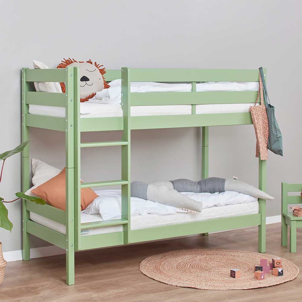 Stockbett Kinderbett mit Vierfußgestell aus Holz und Massivholz Oberfläche günstig online kaufen