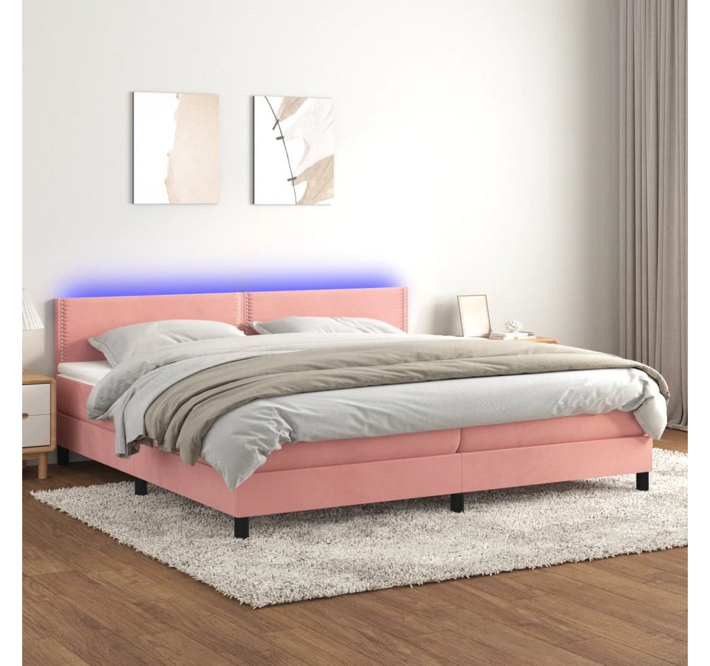 vidaXL Boxspringbett Boxspringbett mit Matratze LED Rosa 200x200 cm Samt Be günstig online kaufen