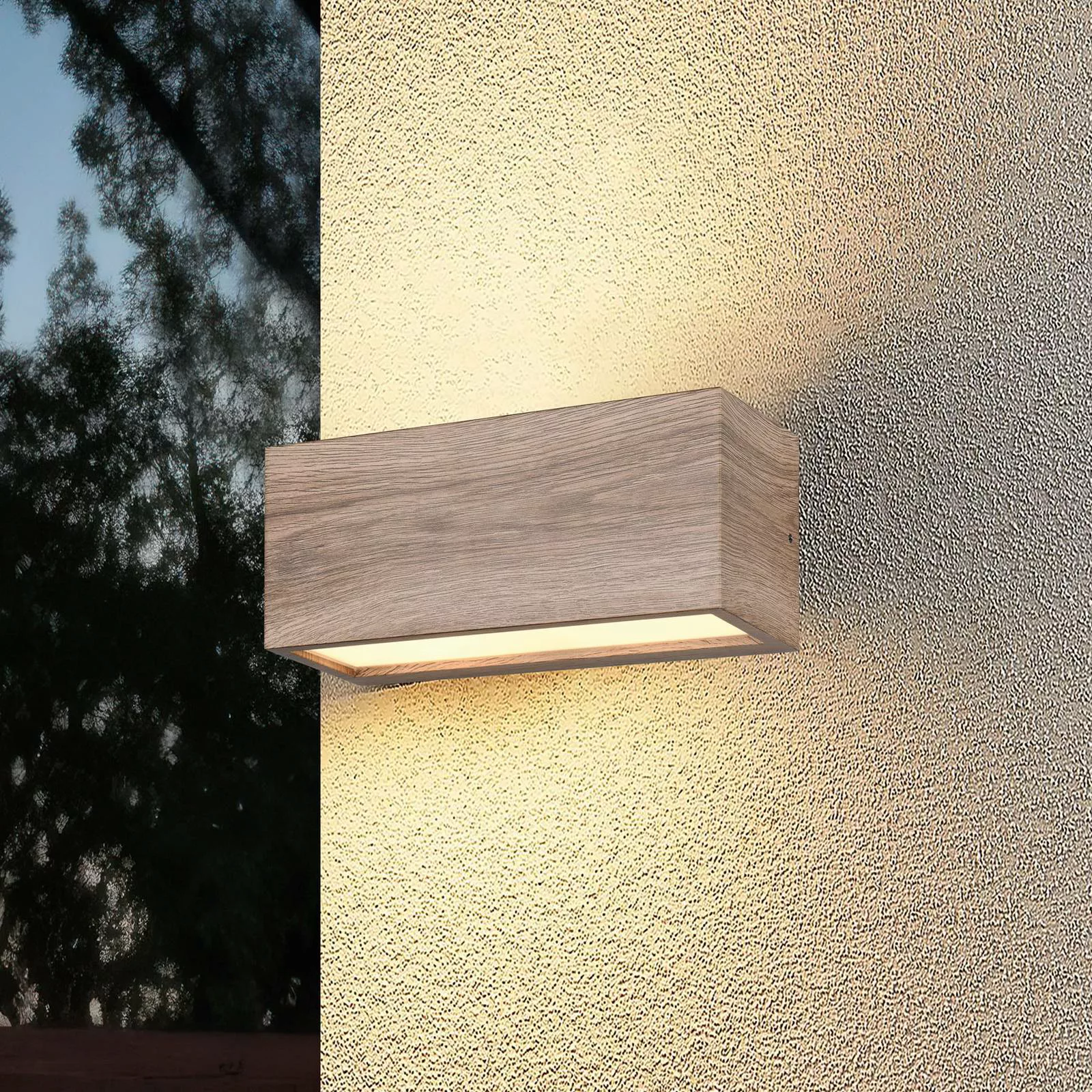 Außenwandleuchte Mayenne, holzfarben, Up- & Downlight, eckig günstig online kaufen