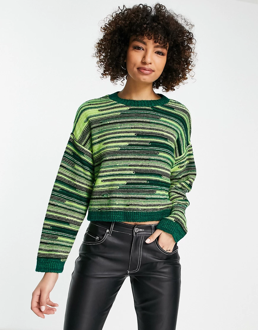 ASOS DESIGN – Pullover in Grün mit Space-Dye-Muster und Rundhalsausschnitt günstig online kaufen