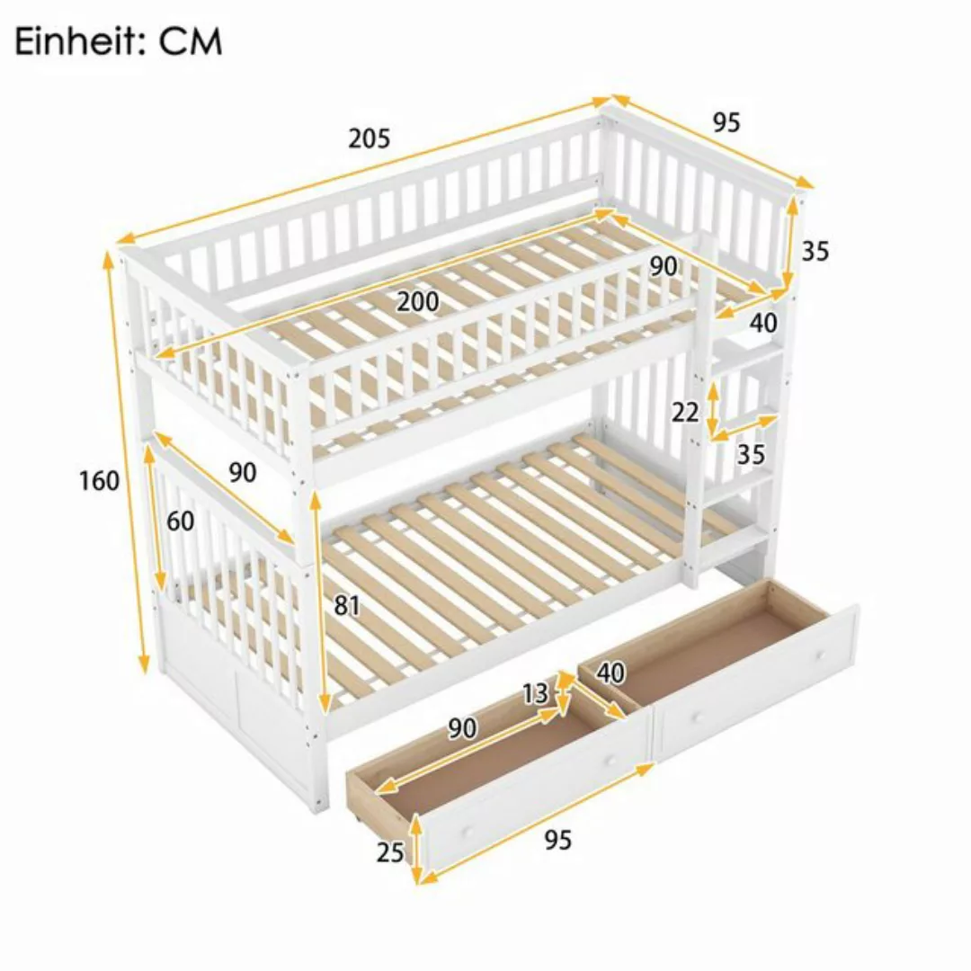 Celya Etagenbett Kinderbett Bettgestell 90x200cm, Etagenbett mit zwei Schub günstig online kaufen