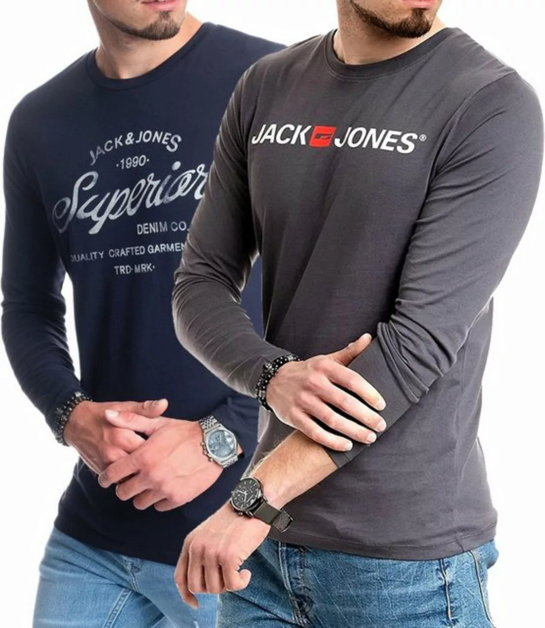 Jack & Jones Langarmshirt basic Shirt mit Printdruck im 2er Set günstig online kaufen