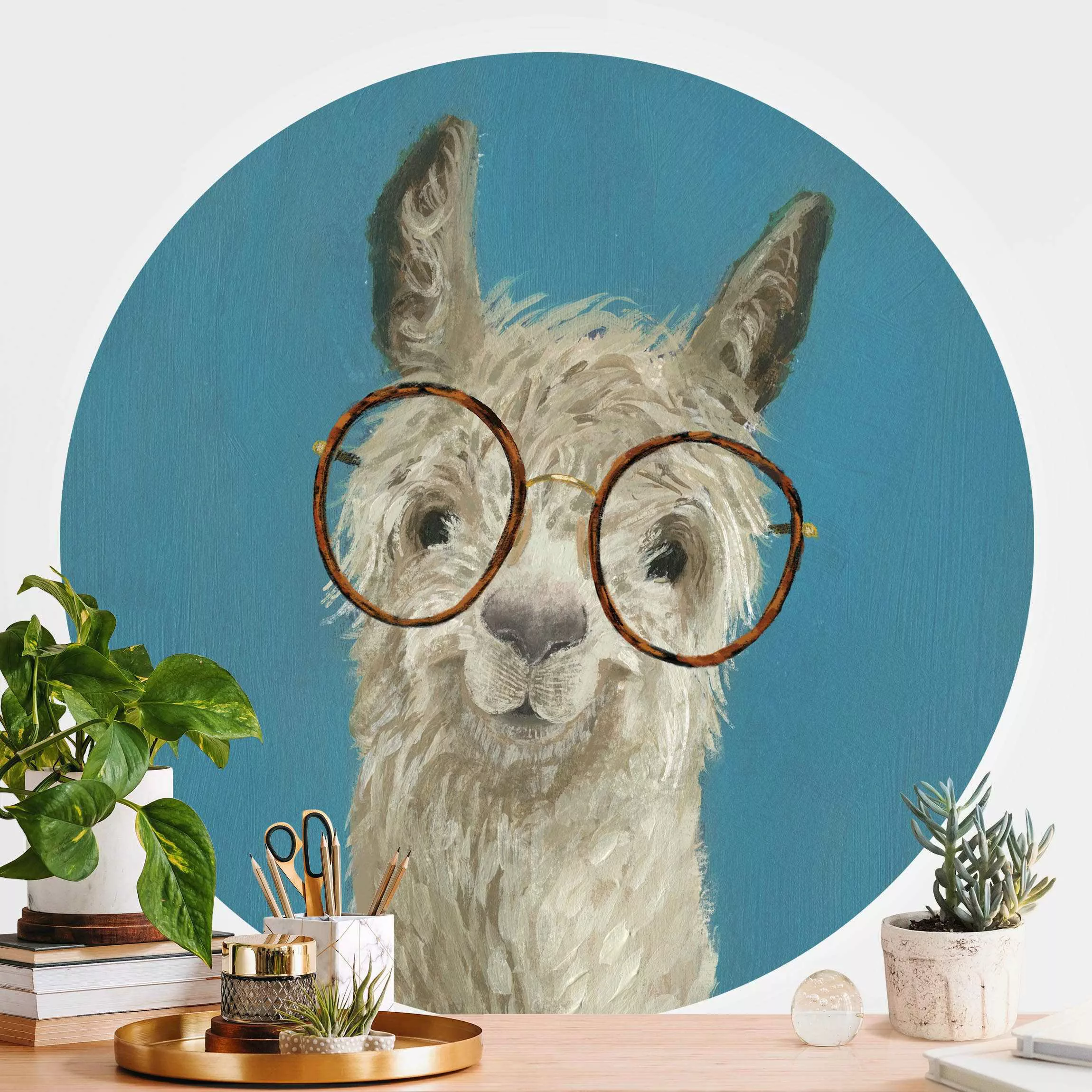 Runde Fototapete selbstklebend Lama mit Brille I günstig online kaufen