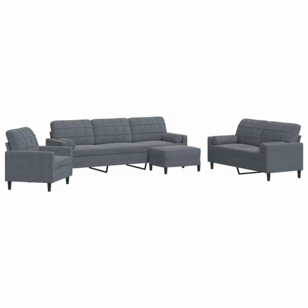 vidaXL Sofa 4-tlg. Sofagarnitur mit Kissen und Nackenrollen Dunkelgrau Samt günstig online kaufen