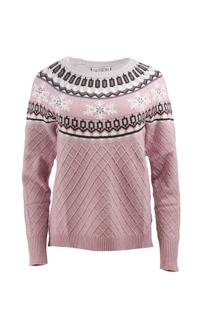 Passioni Strickpullover Norwegerpullover Rosa mit verschiedenen Strickarten günstig online kaufen