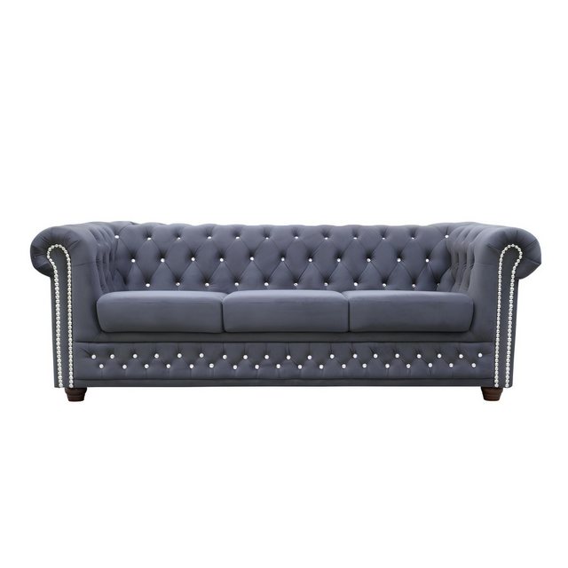 Xlmoebel Sofa Sofa-Garnitur Chesterfield mit Kristallsteinen, Leder-Polster günstig online kaufen