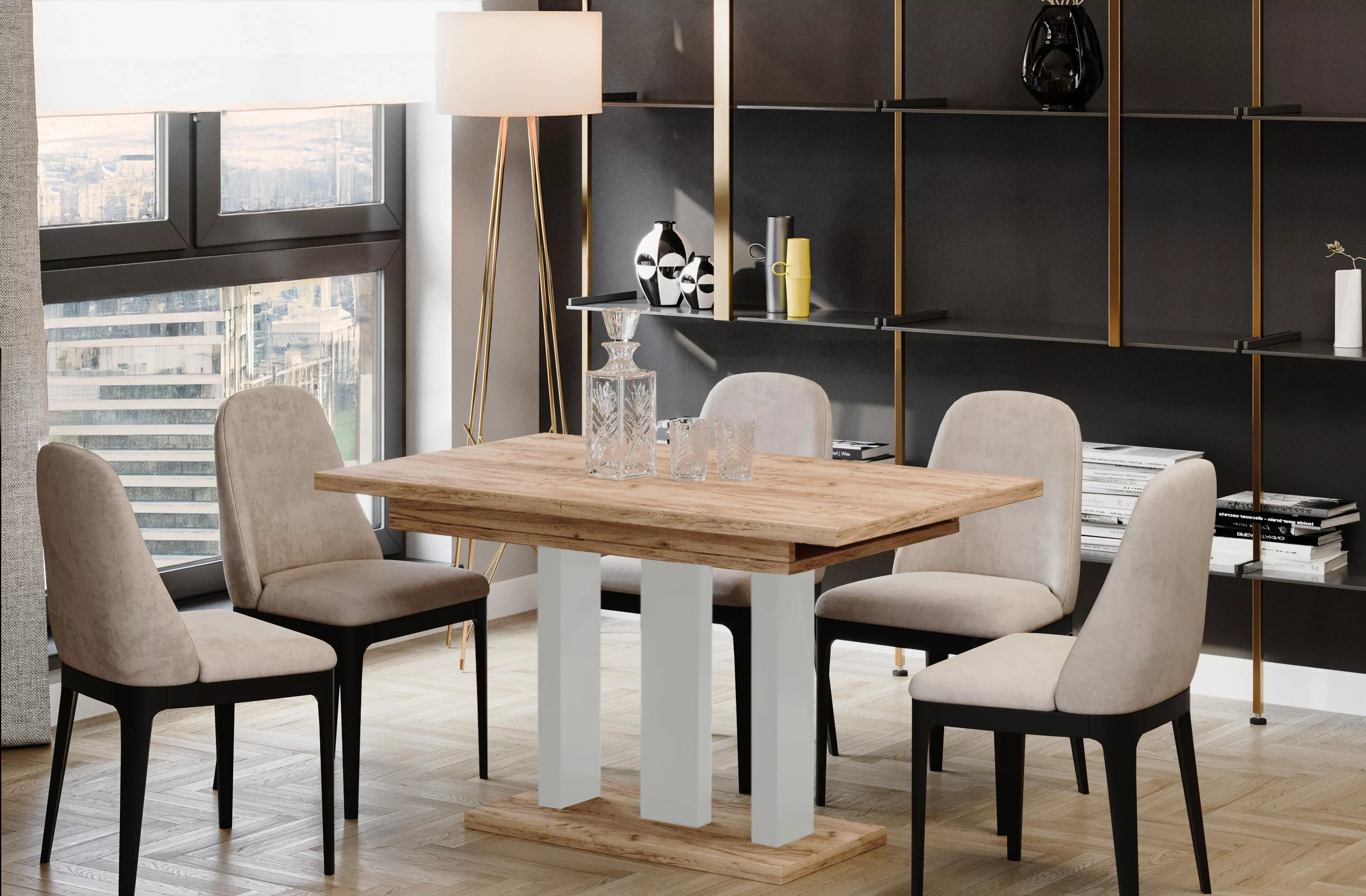 Endo-Moebel Säulen-Esstisch "Appia White" 130-210cm ausziehbar günstig online kaufen