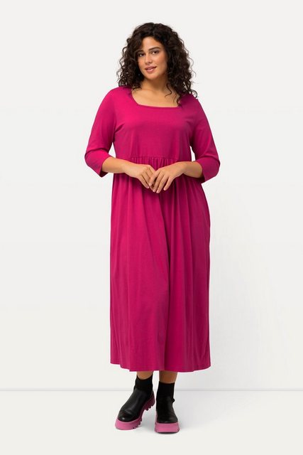 Ulla Popken Maxikleid Jerseykleid A-Linie Carré-Ausschnitt 3/4-Arm günstig online kaufen