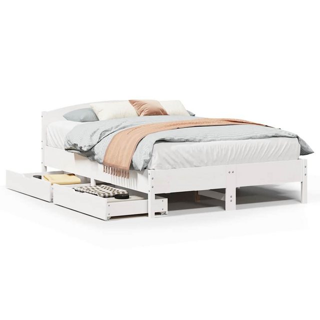 vidaXL Bett, Massivholzbett ohne Matratze Weiß 135x190 cm Kiefernholz günstig online kaufen