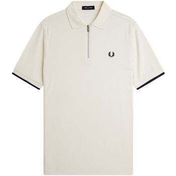 Fred Perry  T-Shirts & Poloshirts Crepe Pique Zip Neck Polo Shirt Ecru günstig online kaufen