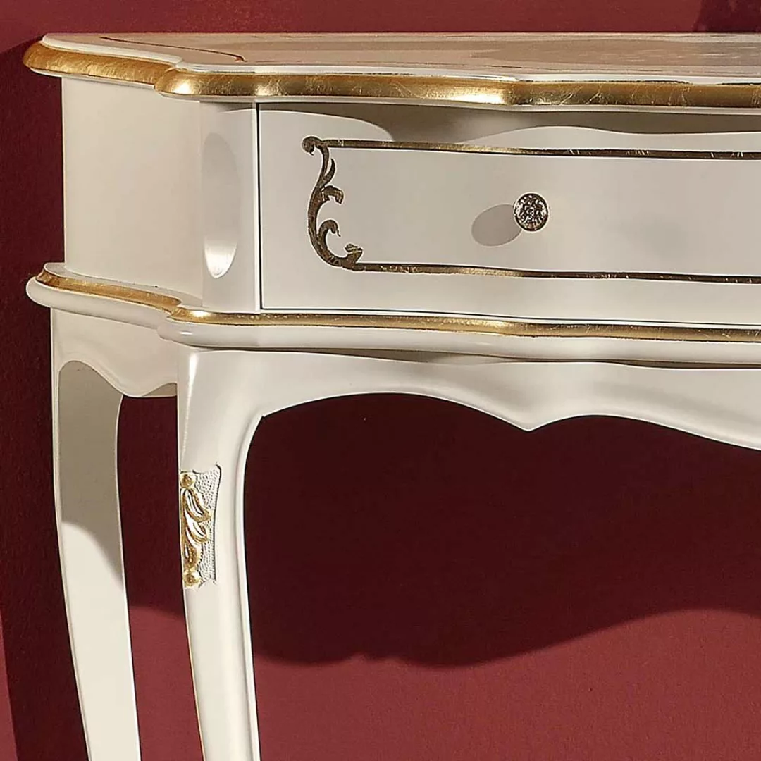 Barock Konsole in Weiß und Goldfarben verziert trapezförmiger Tischplatte günstig online kaufen