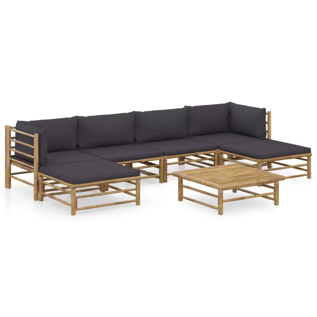 vidaXL 7-tlg Garten-Lounge-Set mit Dunkelgrauen Kissen Bambus Modell 3 günstig online kaufen