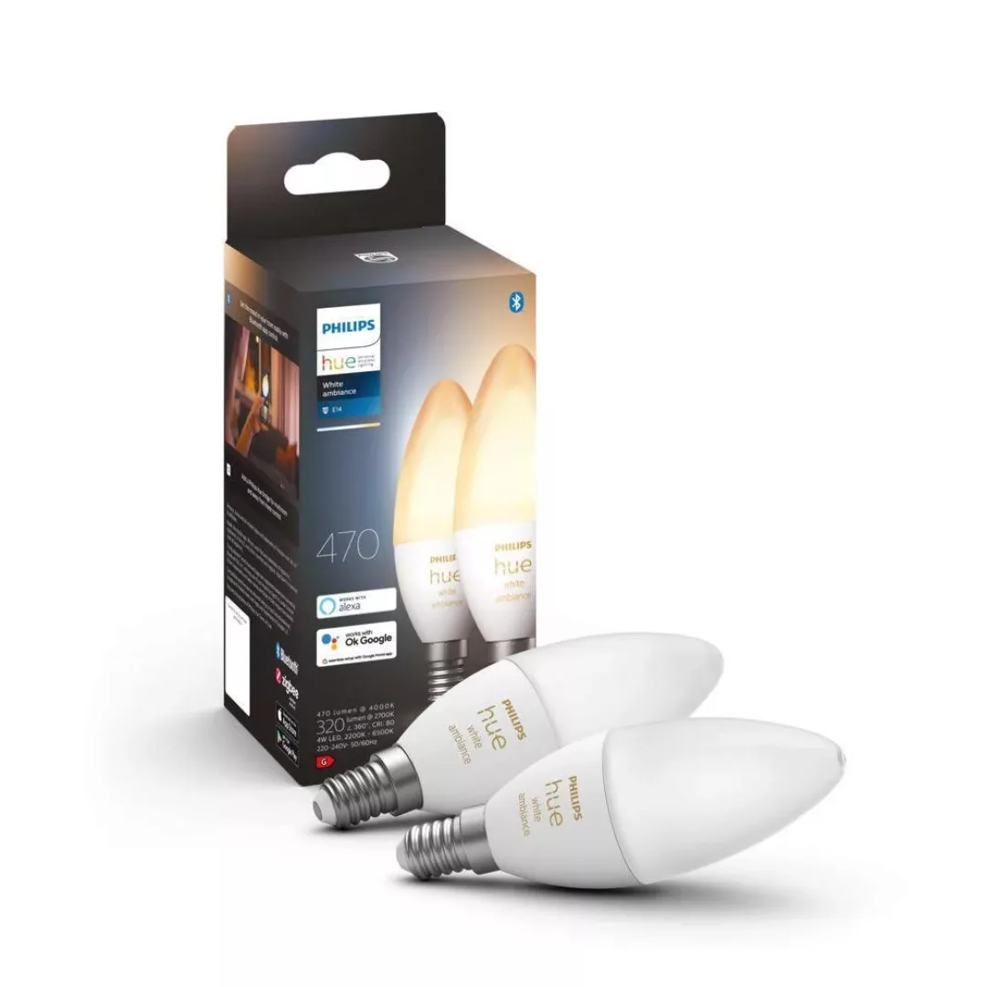 Philips Hue Bluetooth White Ambiance LED E14 5,2W 470lm Doppelpack inkl. Br günstig online kaufen