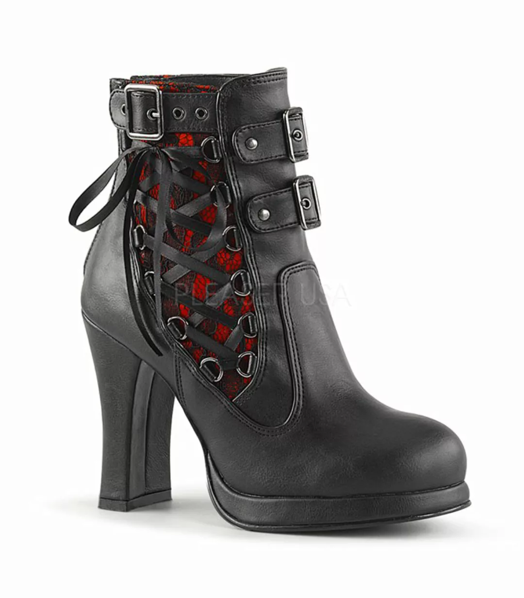 Gothic Damenstiefelette CRYPTO-51 - PU Schwarz/Rot (Schuhgröße: EUR 38) günstig online kaufen