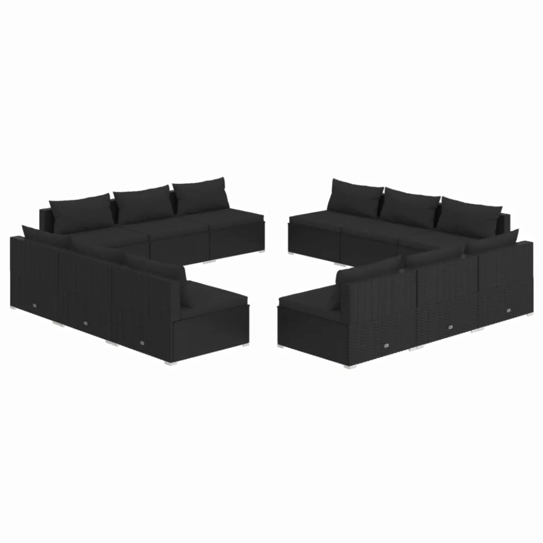 Vidaxl 12-tlg. Garten-lounge-set Mit Kissen Poly Rattan Schwarz günstig online kaufen