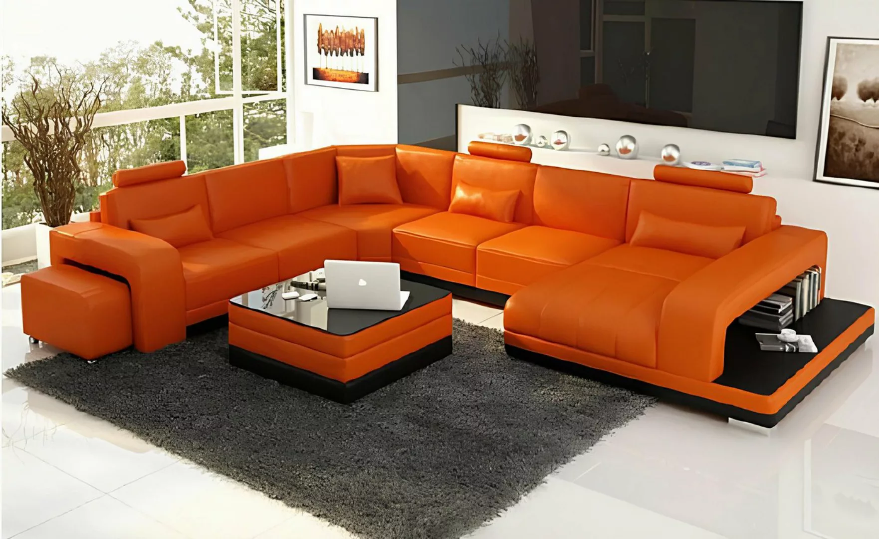 Xlmoebel Ecksofa Designer Ledercouch mit Eckpolsterung und USB-Anschluss, g günstig online kaufen