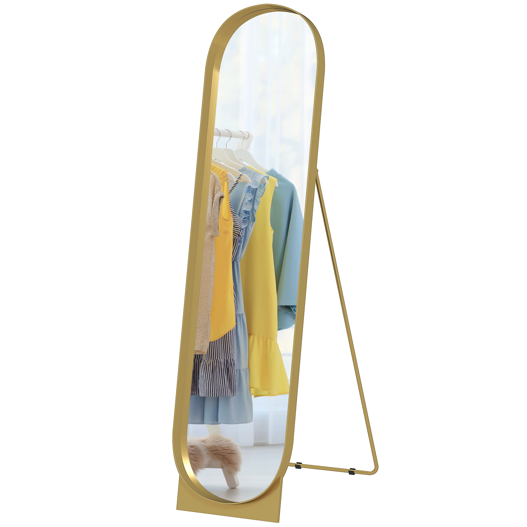 HOMCOM Bodenstehender Arched Spiegel 40 x 160 cm, großer Spiegel mit Metall günstig online kaufen
