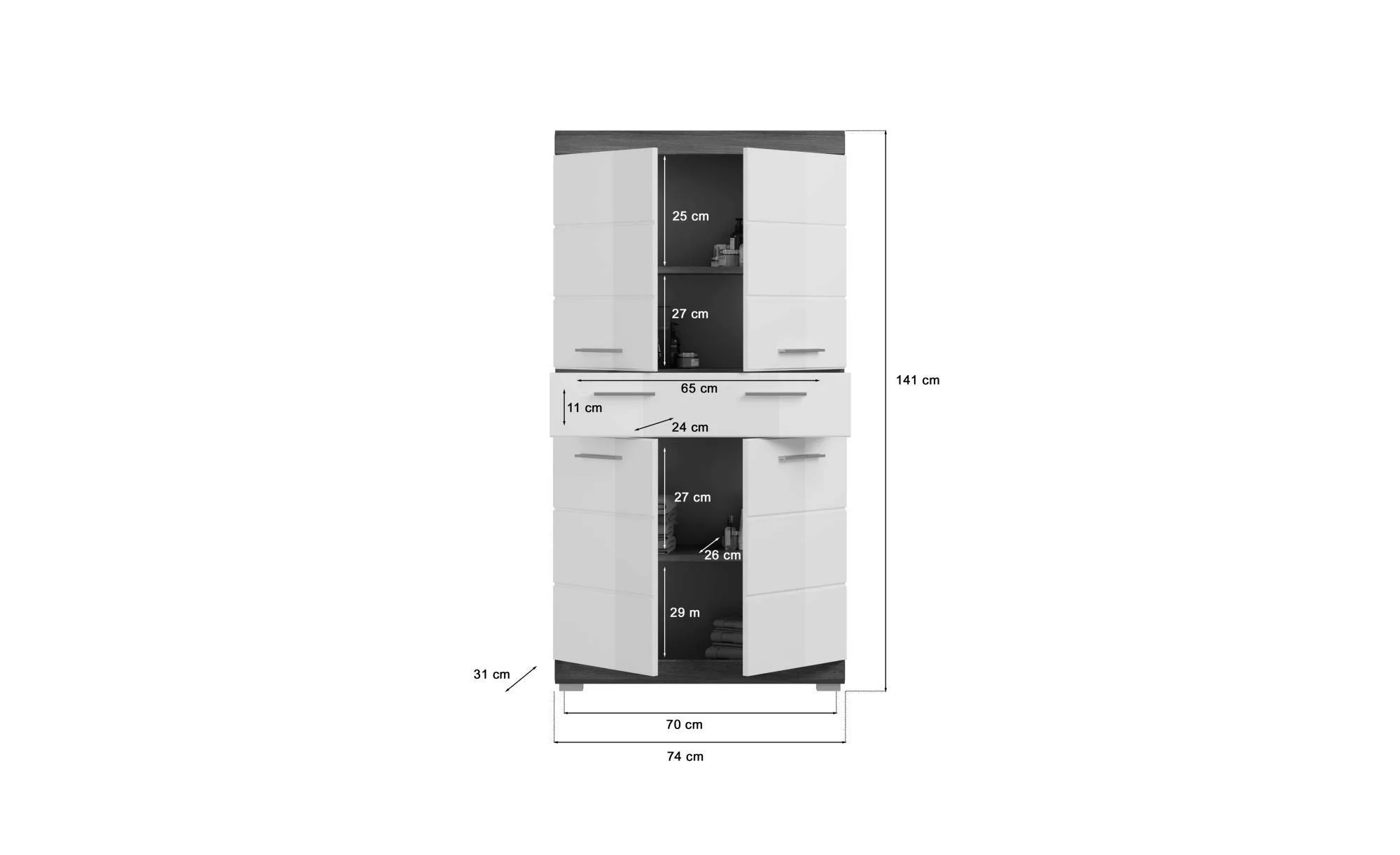 xonox.home Midischrank 74 x 141 x 31 cm (B/H/T) günstig online kaufen
