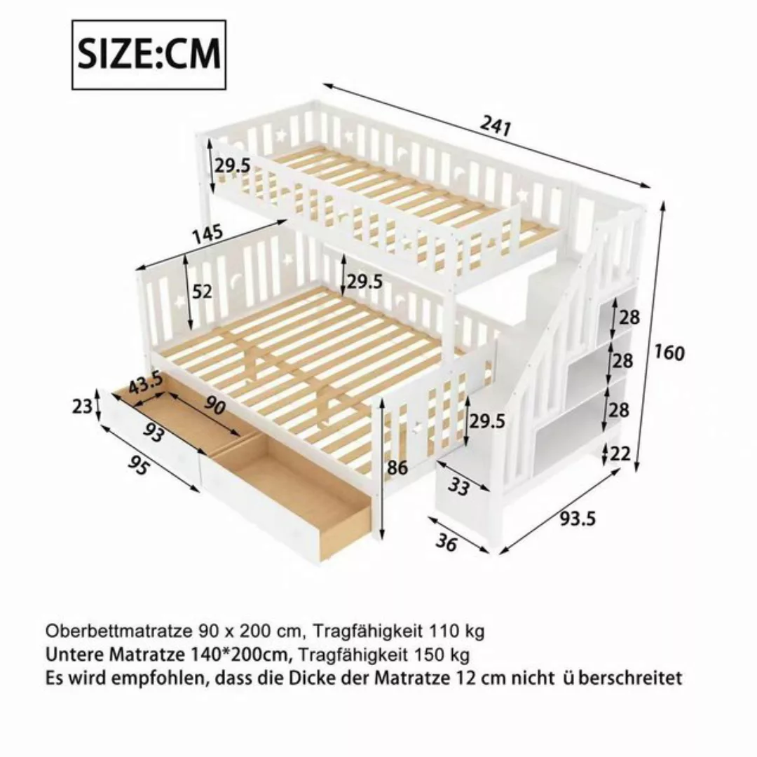 Ulife Etagenbett Massivholz Kinderbett 90x200/140x200cm, mit Rutsche und Re günstig online kaufen