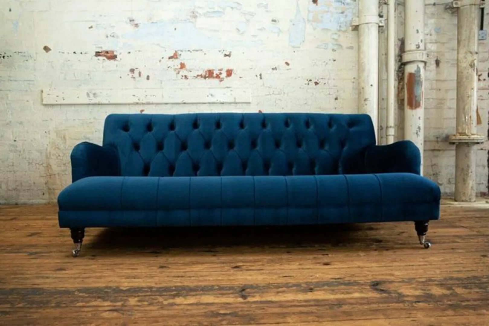 JVmoebel Chesterfield-Sofa Blaue Chesterfield Sofa Couch Polster Textil Sto günstig online kaufen