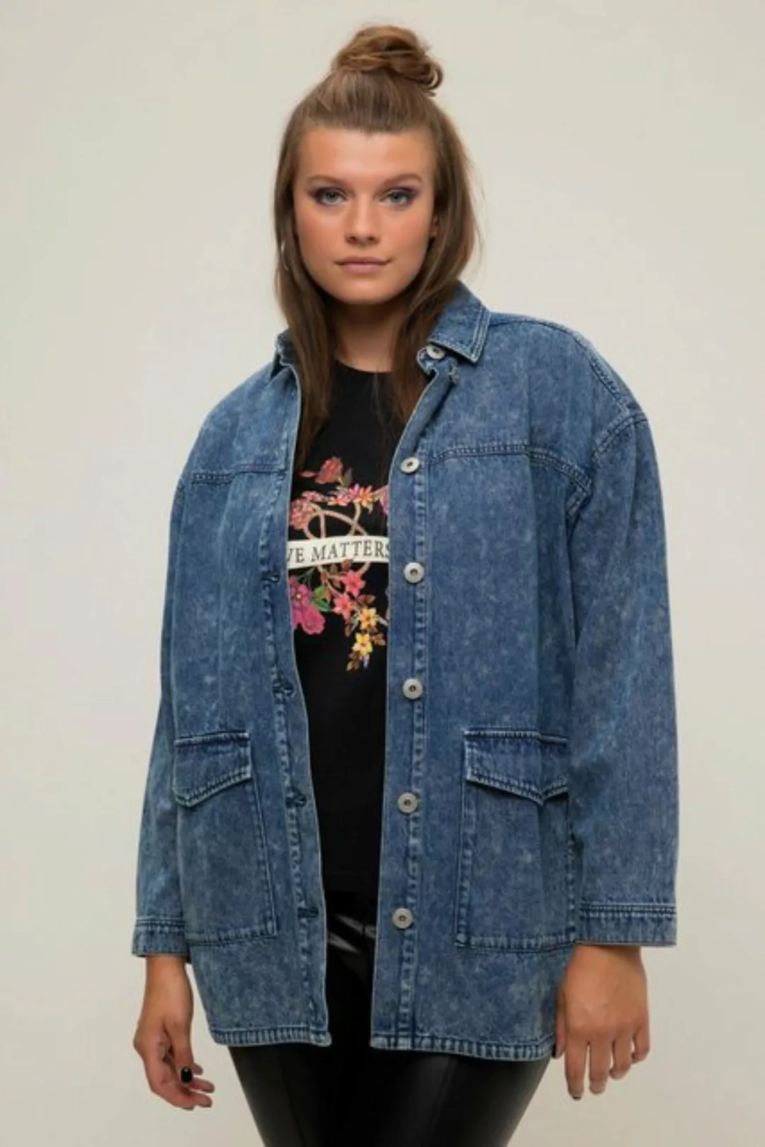 Studio Untold Hemdbluse Jeanshemd oversized Klappentaschen Hemdkragen günstig online kaufen