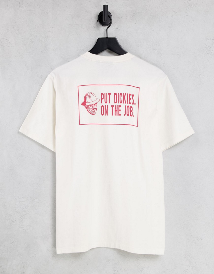 Dickies – Storden – T-Shirt in Ecru mit Rückenprint-Weiß günstig online kaufen
