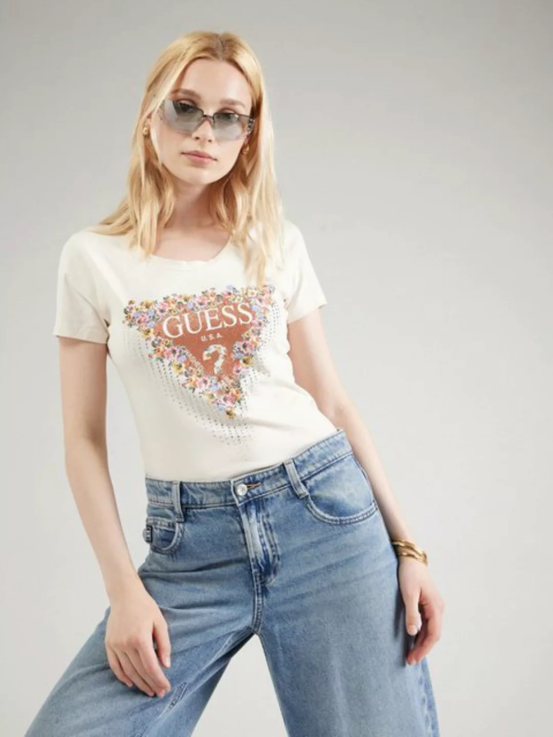 Guess T-Shirt Blumen (1-tlg) Ziersteine günstig online kaufen