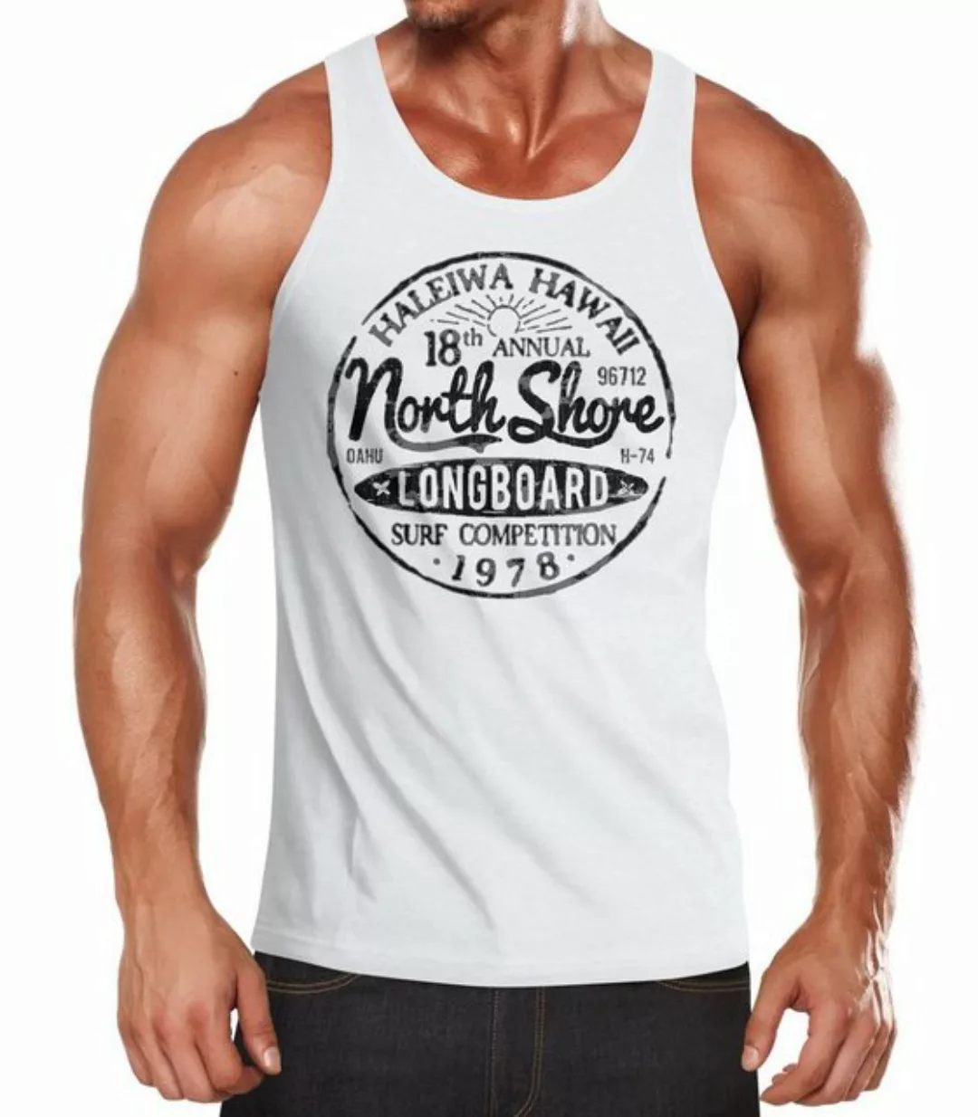 Neverless Tanktop Herren Tank-Top North Shore Longboard Retro Surf Motiv We günstig online kaufen