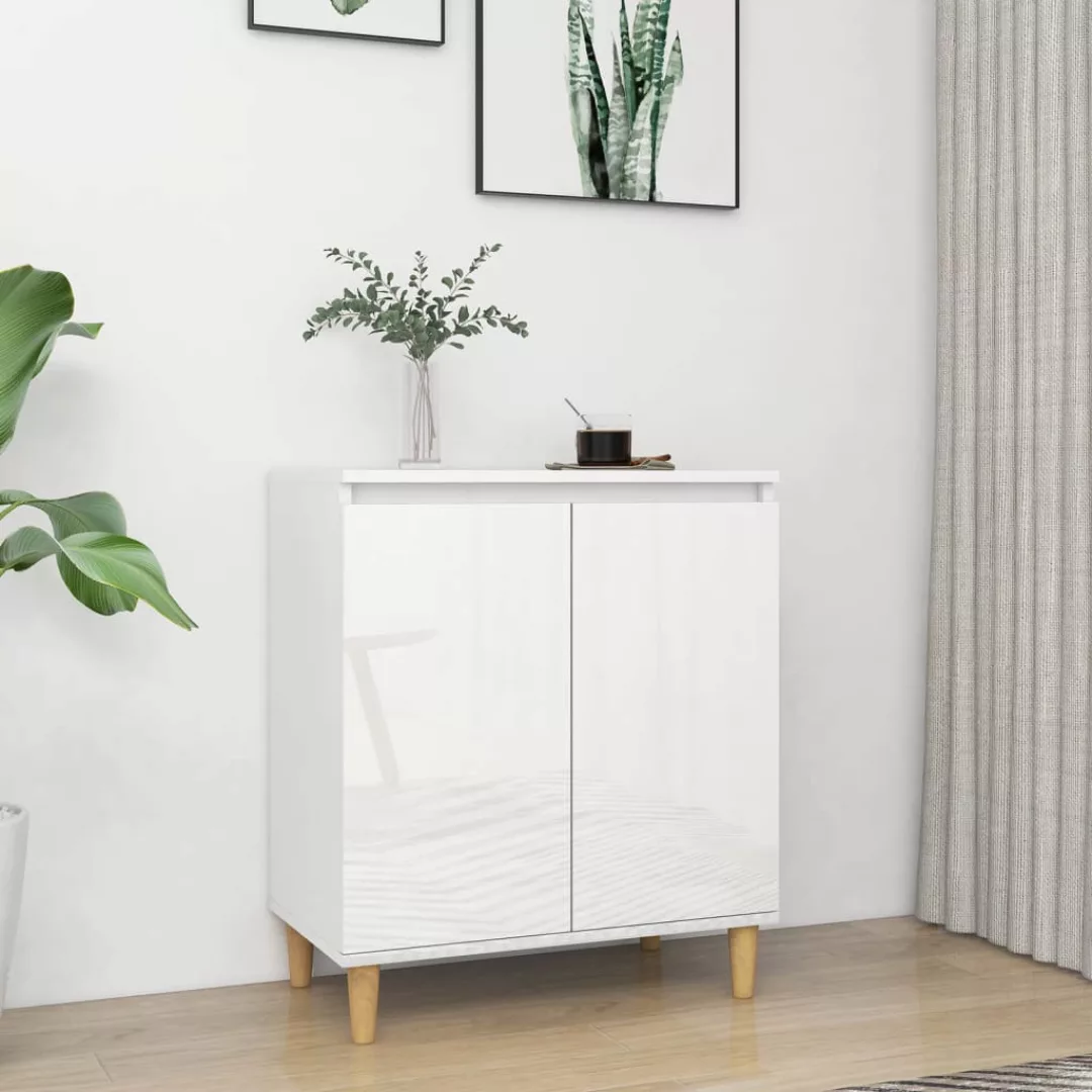 Sideboard Massivholzbeine Hochglanz-weiß 60x35x70cm Spanplatte günstig online kaufen