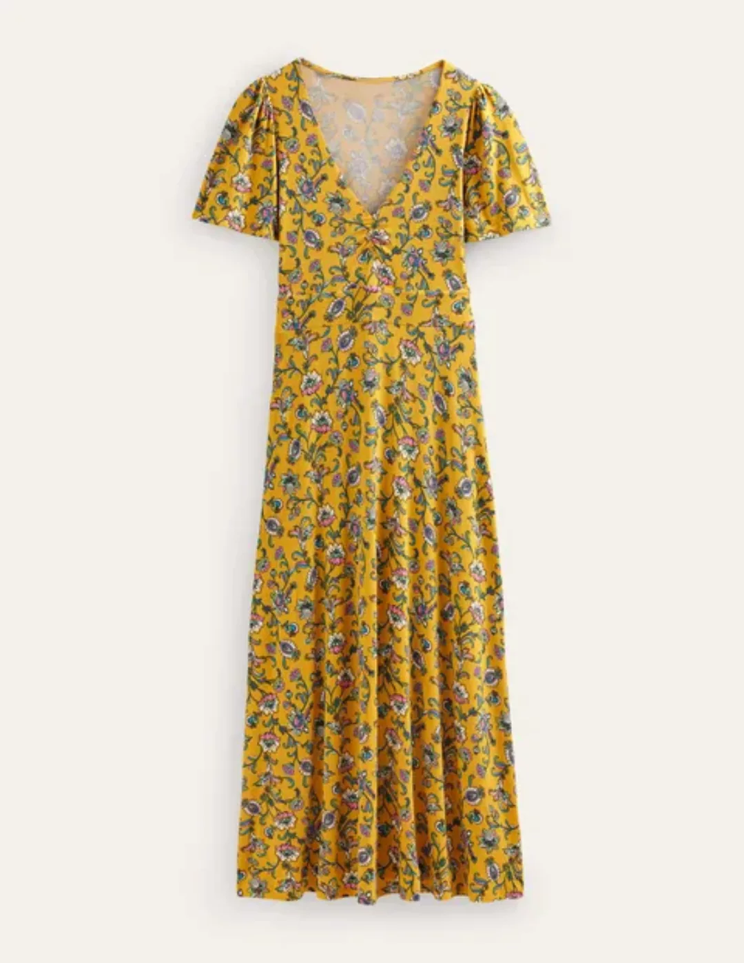Kleid mit V-Ausschnitt Damen Boden, Senfkorn, Herbstwiese günstig online kaufen