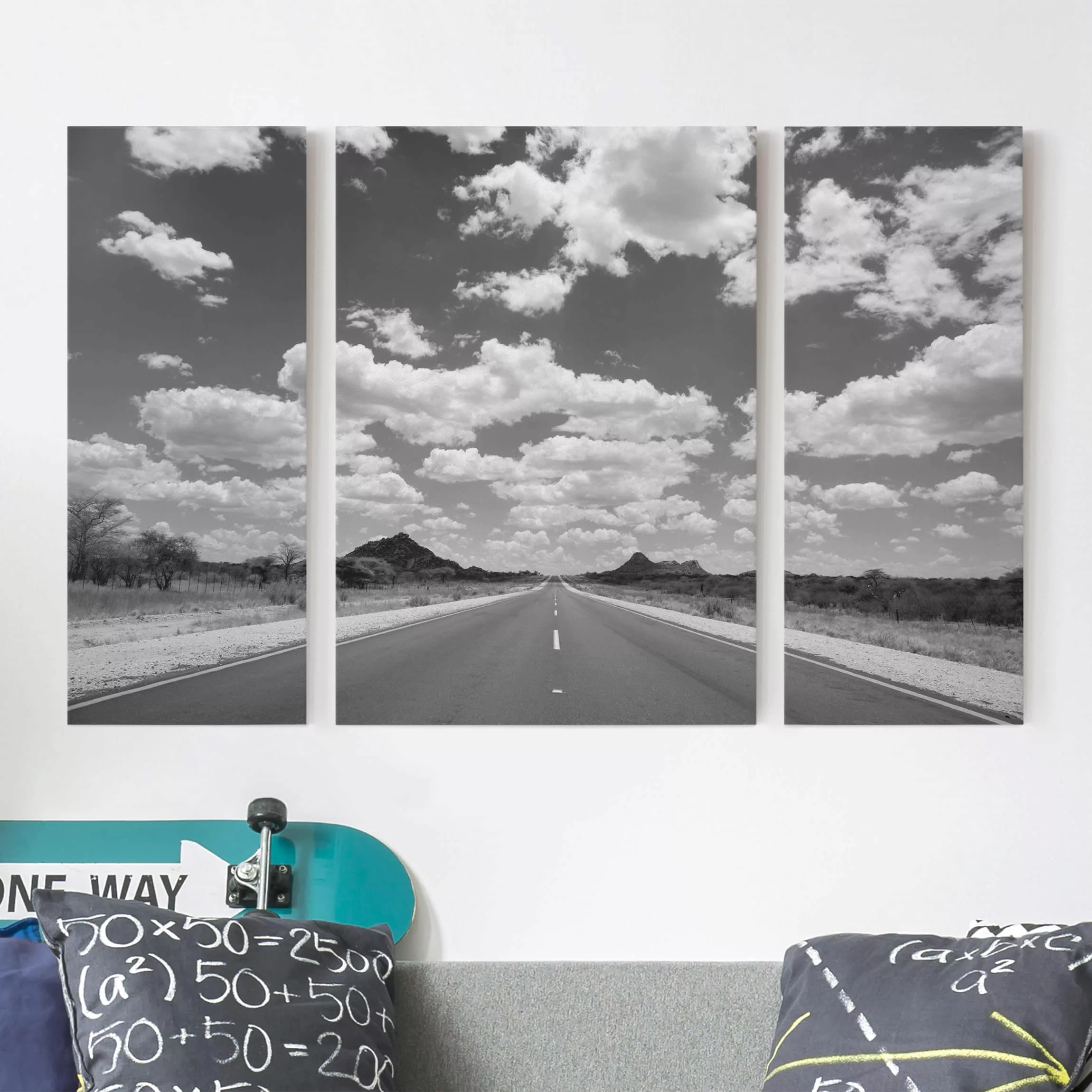 3-teiliges Leinwandbild Schwarz-Weiß - Querformat Route 66 II günstig online kaufen