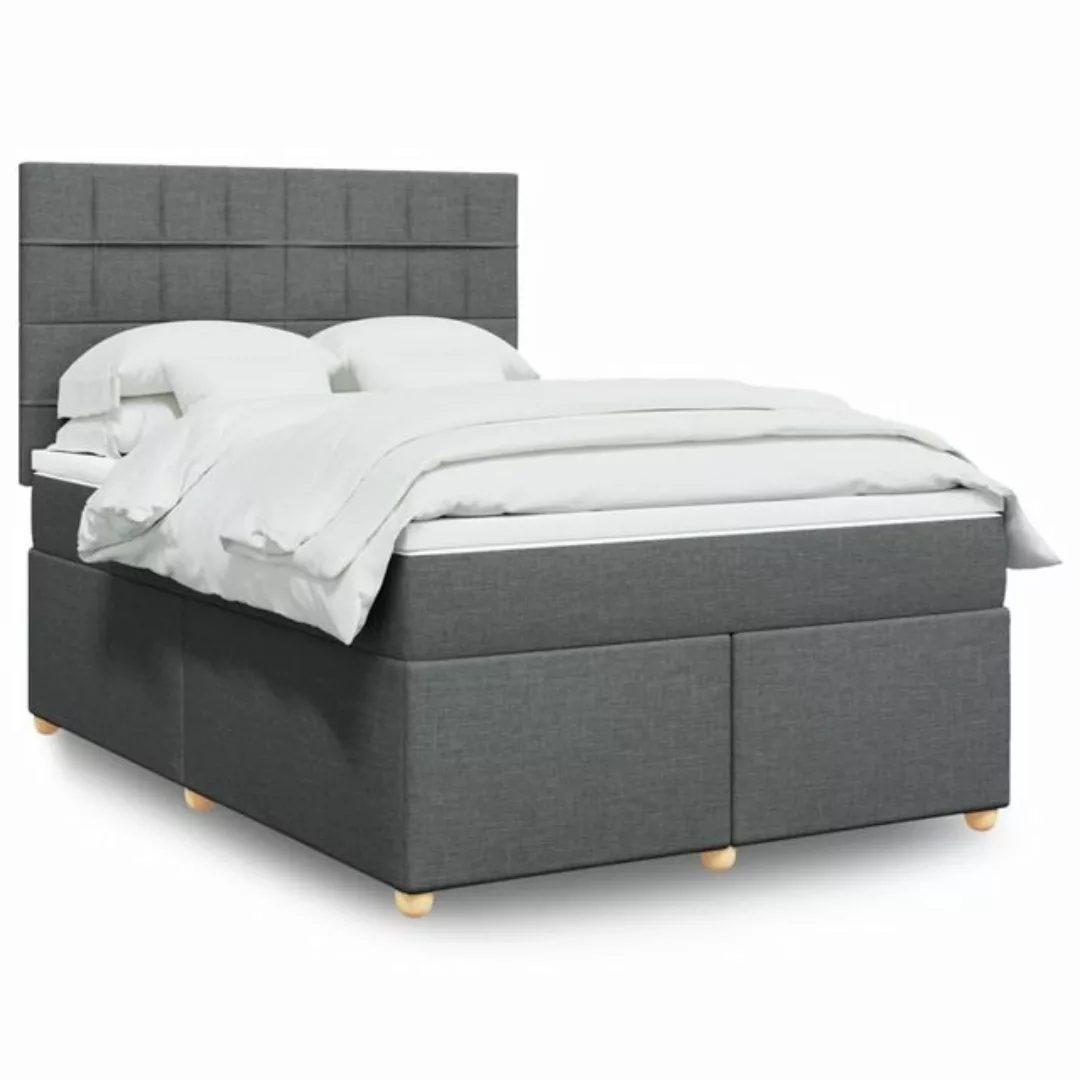 vidaXL Boxspringbett, Boxspringbett mit Matratze Dunkelgrau 140x190 cm Stof günstig online kaufen