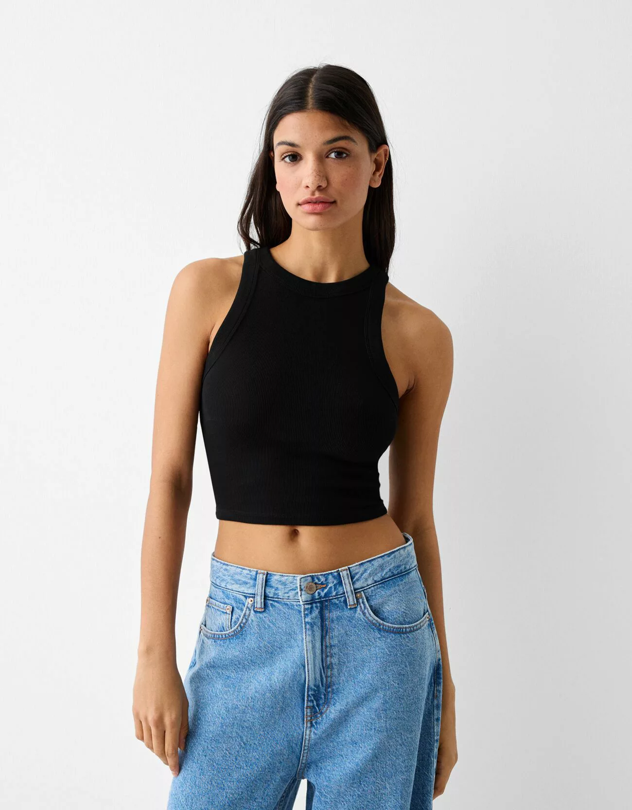 Bershka Ärmelloses Shirt Mit Patentmuster Damen S Schwarz günstig online kaufen