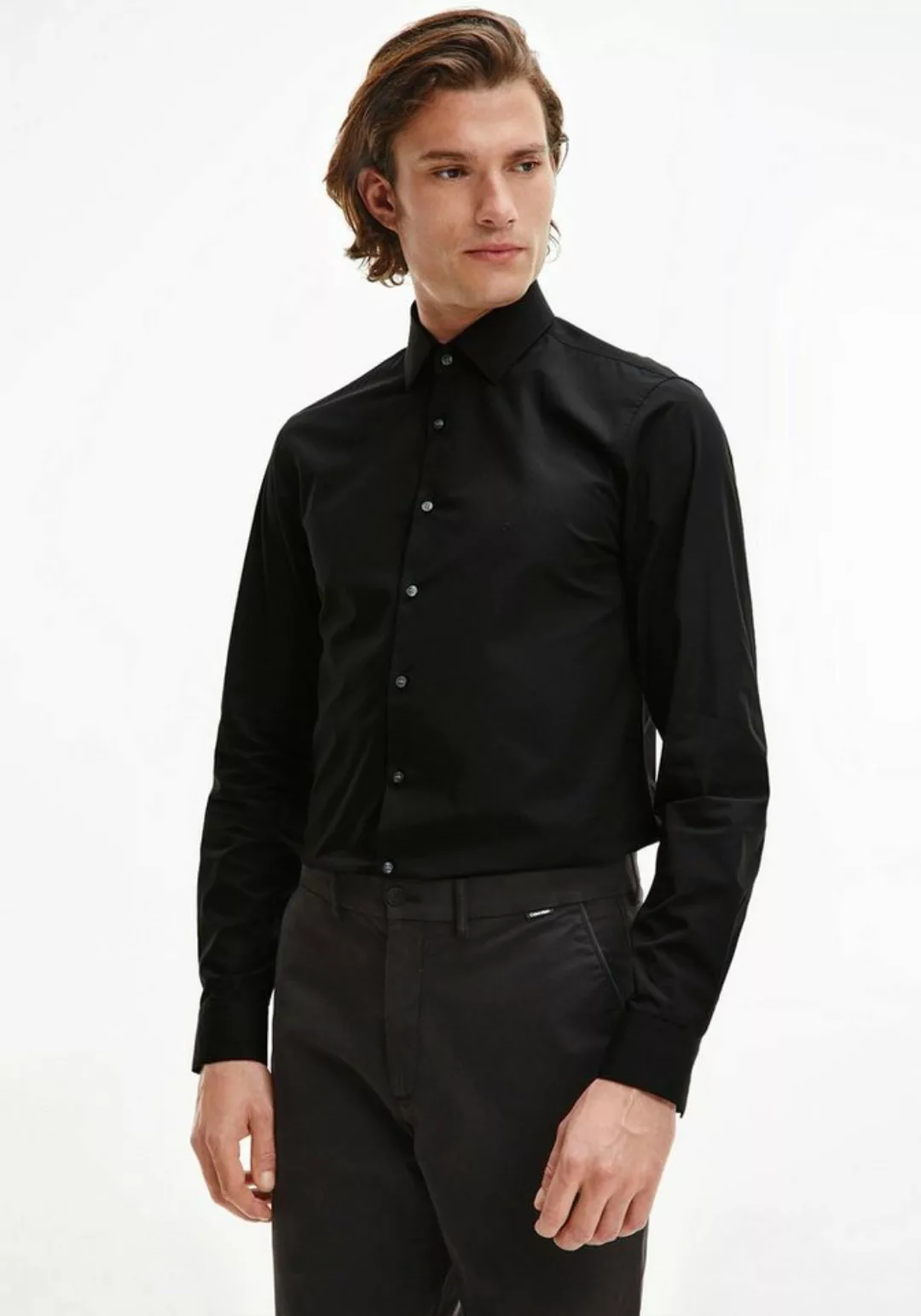 Calvin Klein Businesshemd POPLIN STRETCH SLIM SHIRT mit Kentkragen, Logopri günstig online kaufen