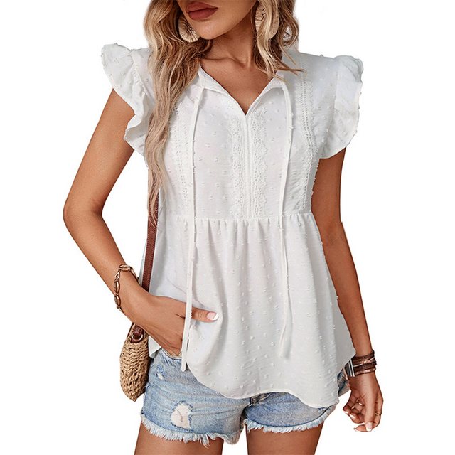 CHENIN T-Shirt Damen Plissee Hemd mit kurzen Ärmeln Slim Casual V-Neck Polk günstig online kaufen
