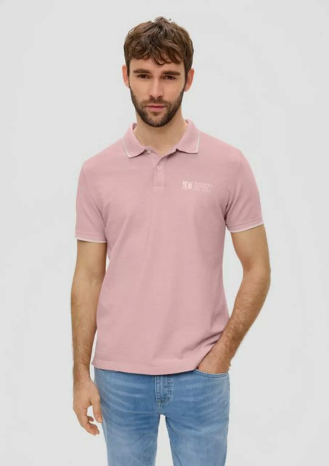 s.Oliver Kurzarmshirt Poloshirt mit Logo-Print Streifen-Detail günstig online kaufen